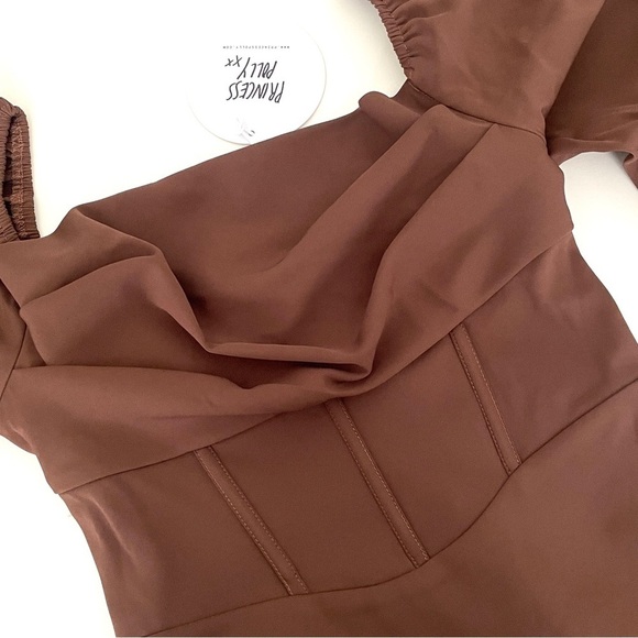 Princess Polly Lillie Long Sleeve Mini Dress Brown NWT - Picture 9 of 14